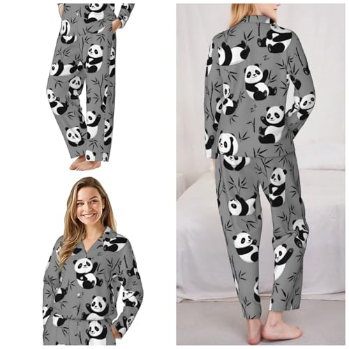 Image of Women'S Long Sleeve Pajama Set Soft Loungewear Button-Down Top & Elastic Waist Pants S- 2XL
