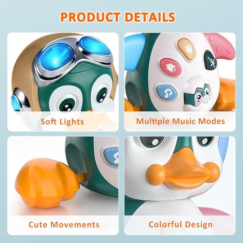 Image of Kidology Crawling Penguin Baby Toy with LED Lights | Interactive Musical Kids Toy for Early Learning & Entertainment | Perfect Christmas and Birthday Gift for Toddlers & Infants (Cream)