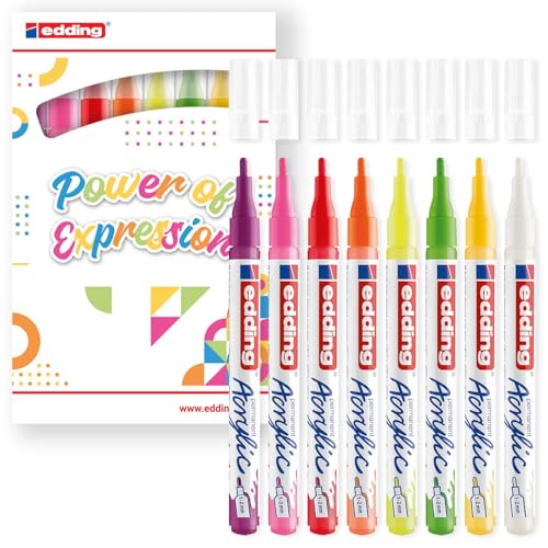 edding(エディング) アクリルマーカー 5300本 - 細い丸いペン先 (1~2mm) 防水 鮮やかな8色 - キャンバス、紙、木材、テラコッタに最適