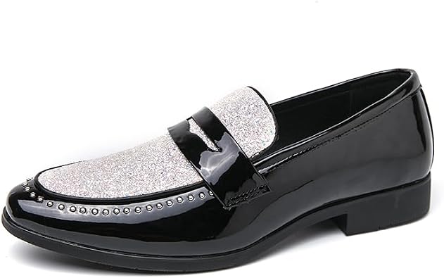 Mens Patent Leather Slip-on Dress Shoes Business and Parties Formal Events Smoking Slippers Slip-on Casual Loafer Soft Driving Shoes
