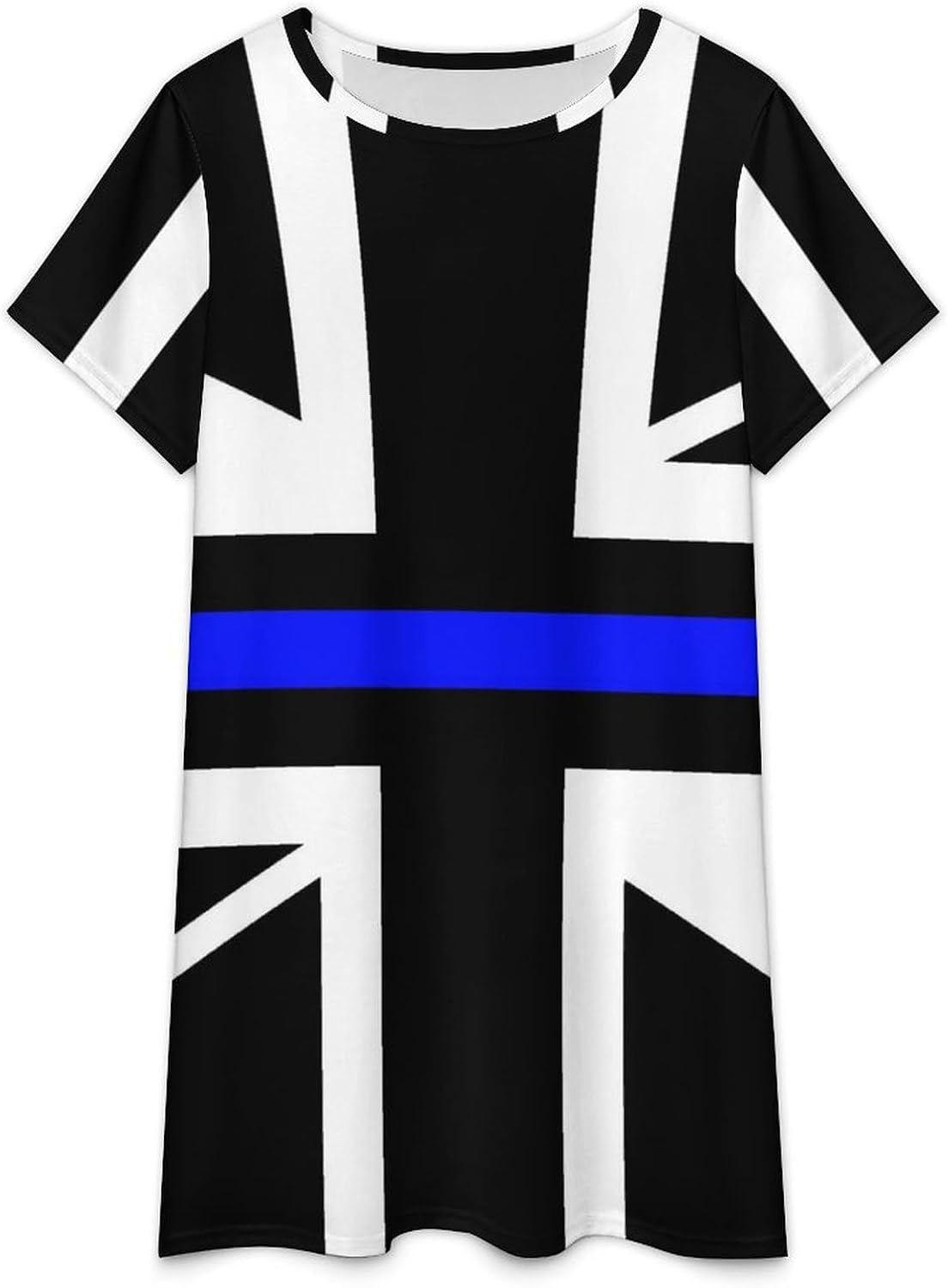 Thin Blue Line United Kingdom Flag Women's Nightgown Short Sleeve Sleep Shirt Casual Sleepwear Night Gowns Sleepdress