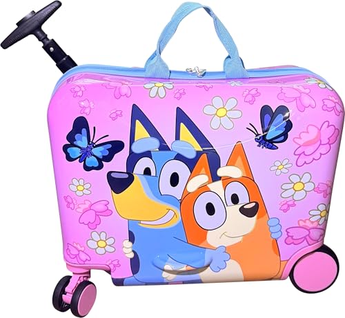 Fast Forward Bluey Girls Ride-On 18' Suitcase for Kids/Tow-Along Toddler Carry-On Luggage with Wheels