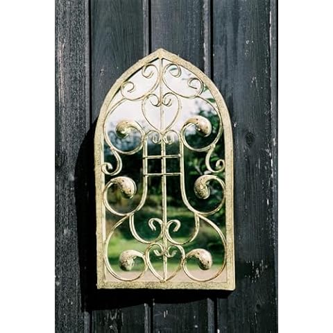 Antique Cream Leaf Arched Garden Wall Mirror Cover