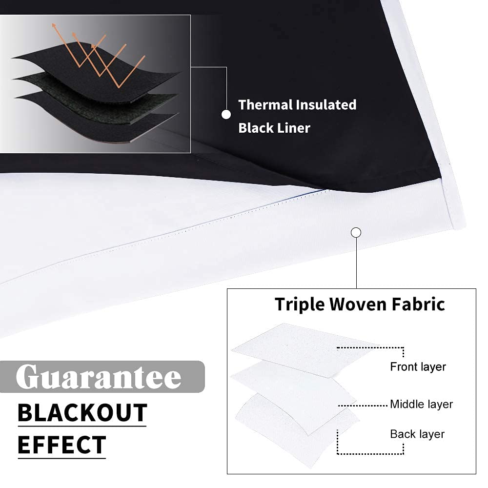 PONY DANCE Rideaux Occultant Blanc Pur L140 x H145cm 2 Pièces Doublure Noire