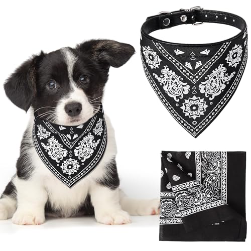 Image of Chicingyou Cat Dog Bandana Collar & Owner Matching Paisley Pattern Bandana Women Headband Square Scarf Headwear Puppy Scarf for Small Dog Adjustable Cat Collar Triangle Neckerchief Handkerchief(Black)