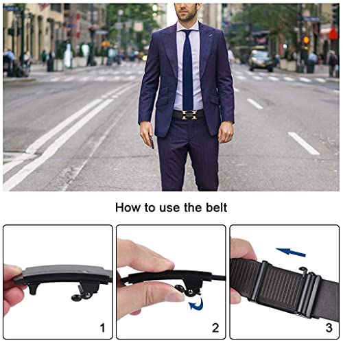 Image of GUSTAVE Men's Leather Free Adjustable Belt Strap Leather Belt Adjustable Auto Lock Buckle Belt for Men (Black) (Genuine Leather 2)