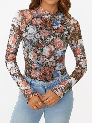 AUTOMET Lace Long Sleeve Floral Mesh Mockneck Going Out Tops for Women Fall Fashion Outfits 20252