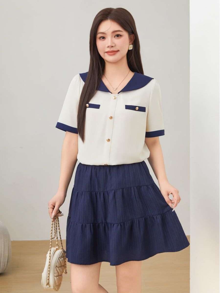 Bubble Sleeve Navy Collar Temperament Top