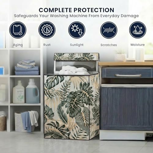 Image of Star Weaves Top Load Fully Automatic Washing Machine Cover for 8 Kg, 8.5 Kg, 9 Kg, 9.5 Kg (Printed) | Waterproof & Dustproof Polyester Fabric with Zipper | Protection Cover | 63 x 63 x 93 cm