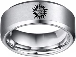 8mm Men's Supernatural Ring Dean Anti-Possession Symbol Silver Titanium Steel Flat Band Size 6-13