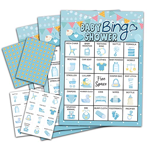 Blue Baby Shower Bingo Game, Party Games With 24 Players, Family Activities, Bingo Cards For Kids School Classroom Party Supplies, Party Favors Gifts For Kids Young Adults, Adults, Toddlers - Blue06 #TOP15