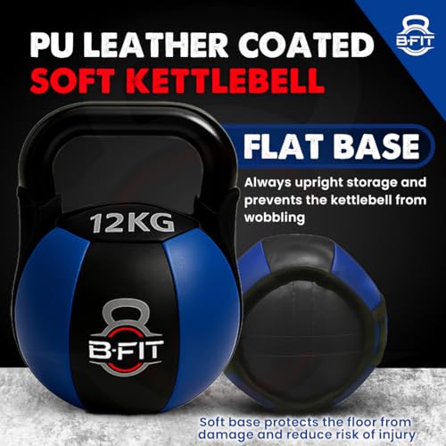 Image of B Fit PU Leather Premium Soft Kettlebell with Handle for Weightlifting, Conditioning, Strength and core Training (12 Kg)