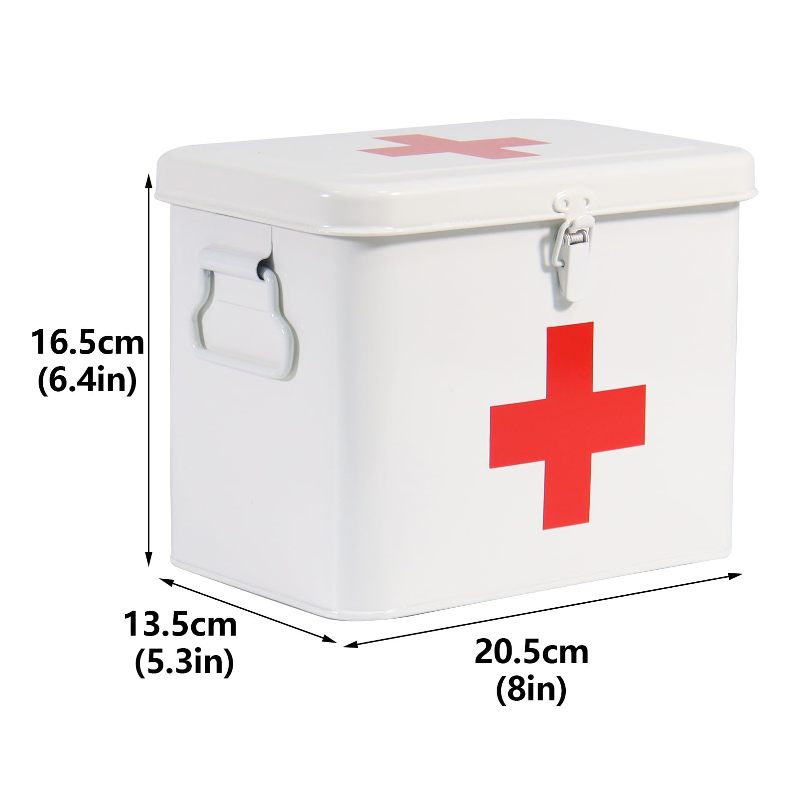 Porta Medicine, Contenitore Per Medicine Domestiche, Organizer Medicinali 2 Strati in Metallo, Cassetta Pronto Soccorso, Adatto allo Stoccaggio di Prodotti Farmaceutici 20.5 x 13.5 x 16.5 Cm - Bianco