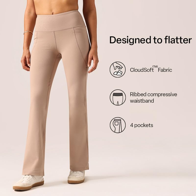 Image of BlissClub Ultimate Flare Pants for Women Upto 5'4 ft | Ribbed Waistband, 4 Pockets | High Waist Trousers and Formal Pants for Office wear
