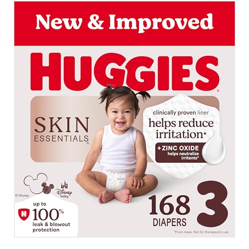 Image of Huggies Size 3 Diapers, Skin Essentials Baby Diapers, Size 3 (16-28 lbs), 168 Count (3 Packs of 56), Packaging May Vary
