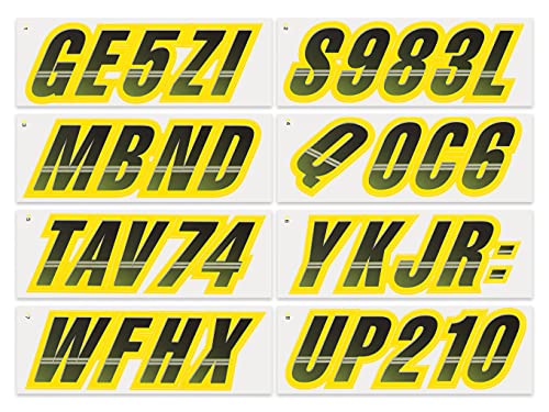 Image of STIFFIE Techtron Black /Electric Yellow 3 inch Boat & PWC Registration Decals • Numbers Letters Stickers