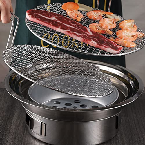 Kichvoe Korean Grill Stainless Steel Barbecue Round Bbq Grill Net Steam Mesh Rack Grate Cooking Grid Grates Korean Charcoal Barbecue Grill with Handle for Camping Outdoor Picnic Korean Bbq Grill Pan