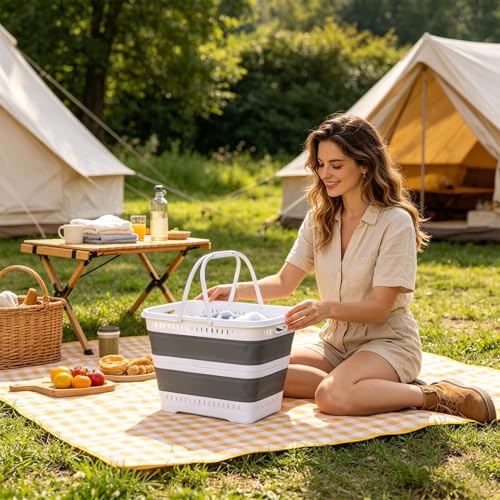 Cesta ropa plegable con asas y base elevada para fruta y verdura 3