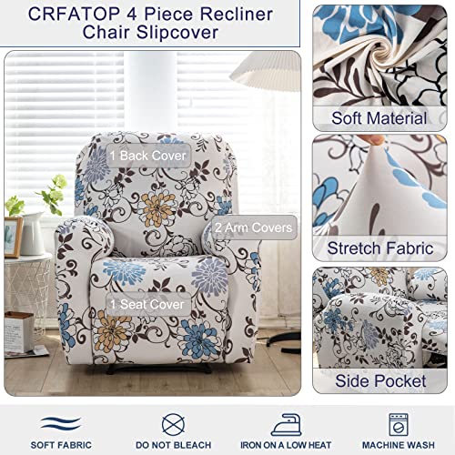 Crfatop Recliner Chair Covers With Pockets Single Recliner Cover 4-Pieces Lazy Boy Chair Cover Fallon Collection Slipcover For Recliner With Elastic Bottom,01 #TOP2