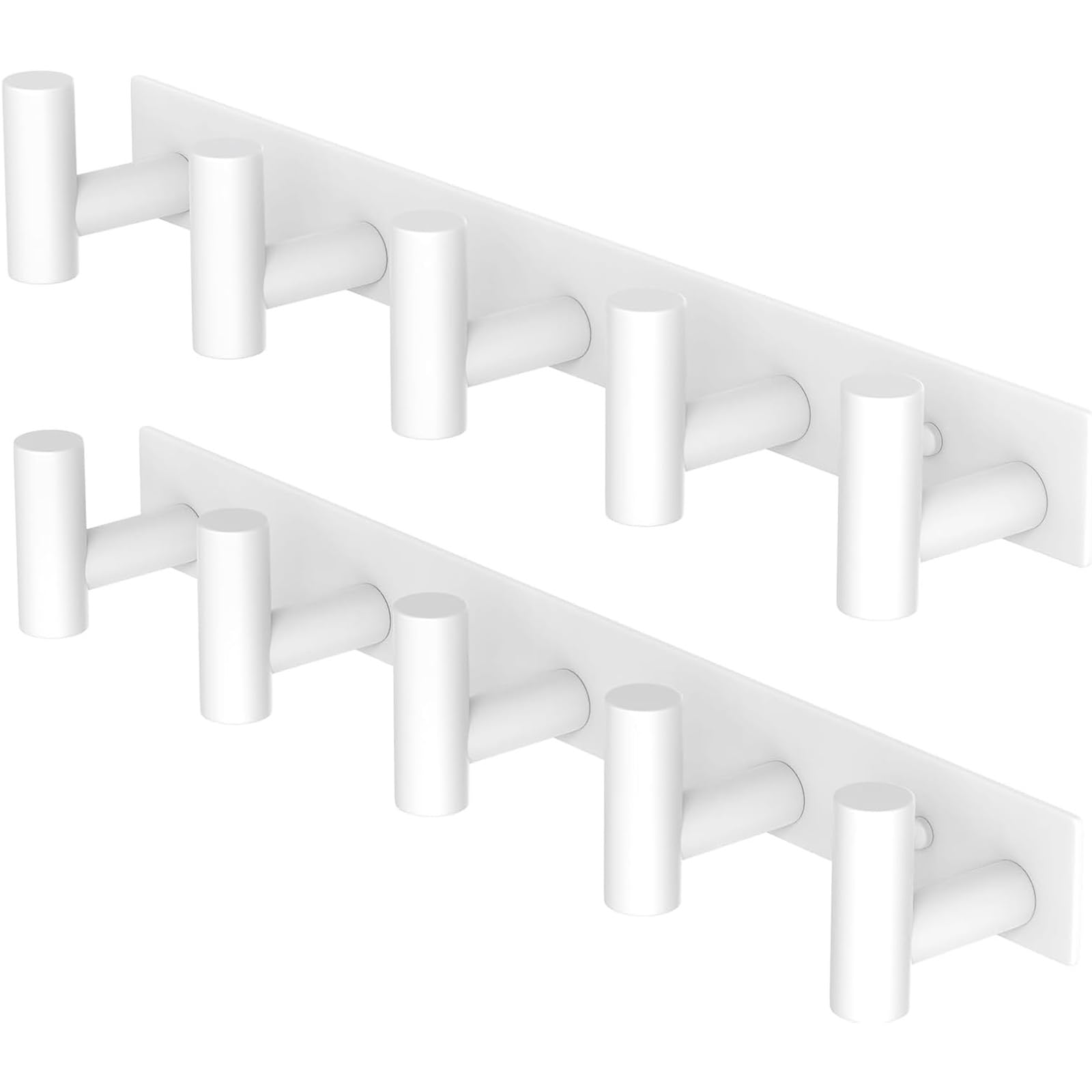 PMMASTO 2-Pack White Wall-Mount Coat Racks, 5 Stainless Steel T-Hooks Each