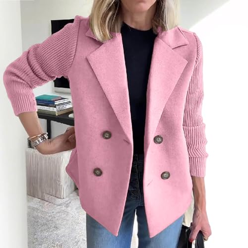Cropped Trench Coat for Women Long Sleeve Double Breasted Notched Lapel Casual Loose Fit Jacket Outwear with Pockets2