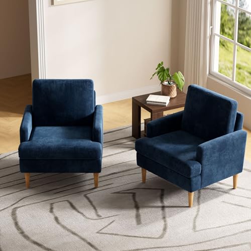 VKNOW Accent Chair Living Room Chair, Modern Comfy Chenille Armchair, Mid Century Modern Reading Sofa Chairs for Bedroom Living Room,Blue - Image 5