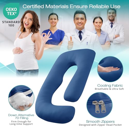 Image of Sasttie Cooling Pregnancy Pillows for Sleeping, 65'' Full Body Pillow, Navy