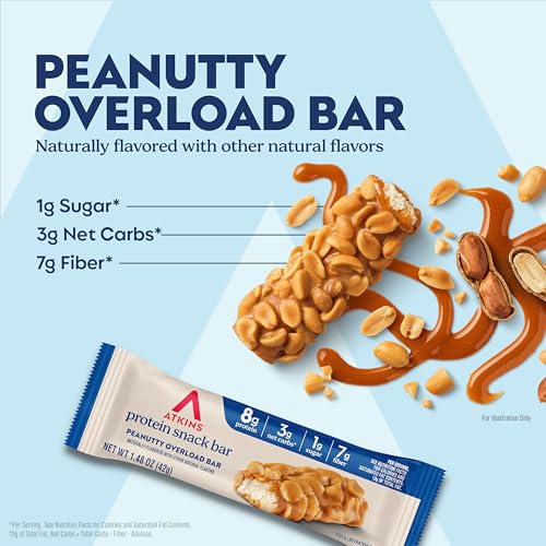 Image of Atkins Peanutty Overload Snack Bar, Protein Snack, High in Fiber, 2g Sugar, 5 Count