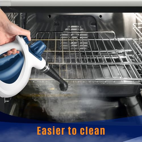Image of Pressurized Handheld Multi-Surface Natural Steam Cleaner with 12 pcs Accessories, Multi-Purpose Steamer for Home Use, Steamer for Cleaning Floor, Upholstery, Grout and Car (White&Blue)