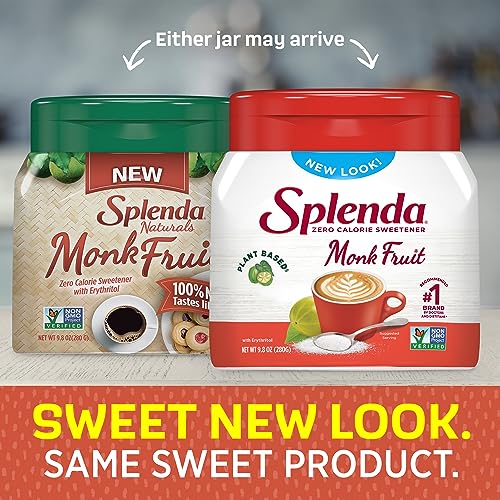 Image of SPLENDA Monk Fruit Zero Calorie Plant Based Granulated Sweetener Jar, 9.8 oz (Pack of 2)
