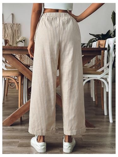 GORGLITTER Women's Striped Wide Leg Crop Pants Drawstring Waist Loose Trousers with Pockets3