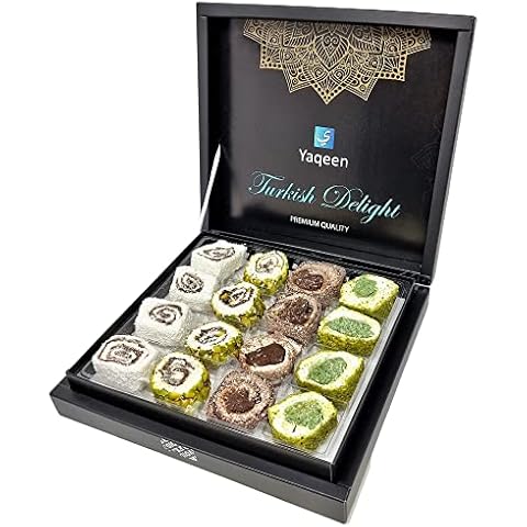 Pashas Turkish Delight Handcrafted Assorted Deluxe Mix Coconut, Pistachio/chocolate, Pistachio, Brownie Lokum Dessert Gourmet Gift Box 500g Soft Candy Vegan Halal Gluten Free Cover