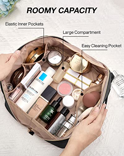 Image of BAGSMART Makeup Bag Cosmetic Bag, Travel Makeup Bag,Water-resistent Makeup Bags for Women Portable Pouch Open Flat Make Up Organizer Bag for Toiletries, Brushes Black