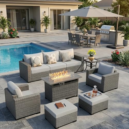 ABCASA 8-Piece Patio Furniture Set with Fire Pit