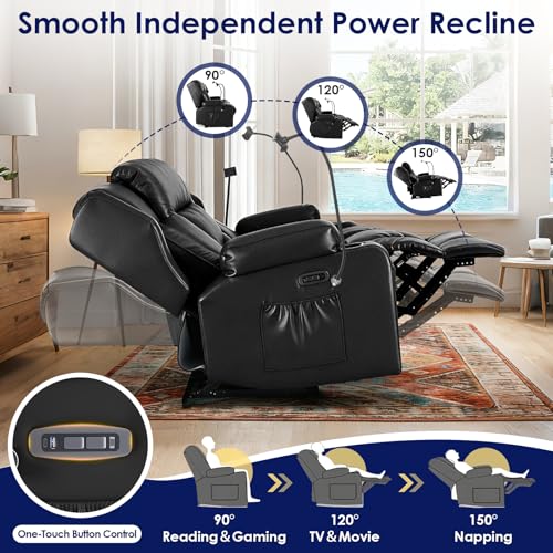 Image of Redlife Power Loveseat Recliner Sofa with Console, PU Leather Dual Reclining Couch with Blue LED Light, Bluetooth Speakers, Phone Holders, USB Ports, Home Theater & RV Recliner (Black)