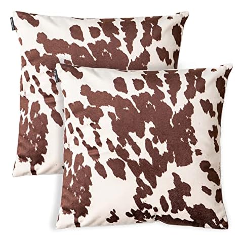 NativeSkins Cow Print Sofa Cushion (Set of Two) - Faux Cowhide Pillow Cover (18 x 18in) Decorative Farmhouse Western Accent… Cover