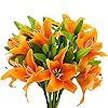 MINYULUA 8Pcs Artificial Tiger Lily Flowers Orange Real Touch Lilies Flower Bouquet Faux Floral Table Centerpieces Arrangement for Wedding Home Party Garden Office Decor