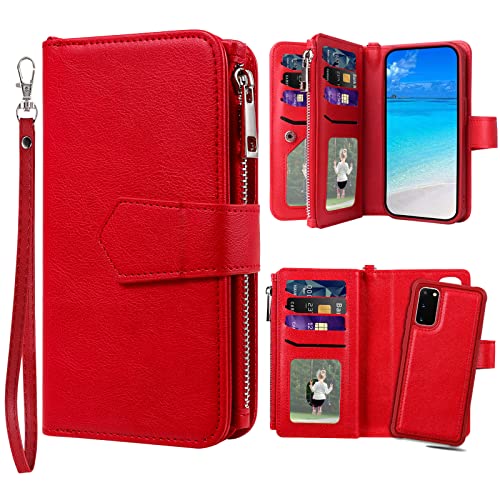 Housse avec porte-carte pour Samsung Galaxy S20 en PU cuir rouge premium