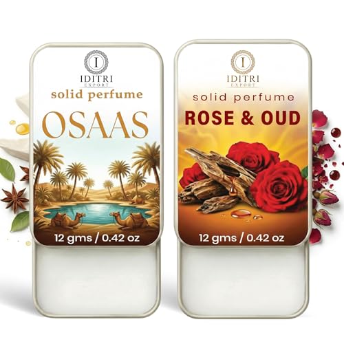 Image of Solid Perfume |Rose & Oud&Osaas Alcohol Free Wax Perfume Balm, Long Lasting | Pocket Tin 12g, Pack Of 2| Non Greasy Smooth Glide, Travel Friendly Men And Women