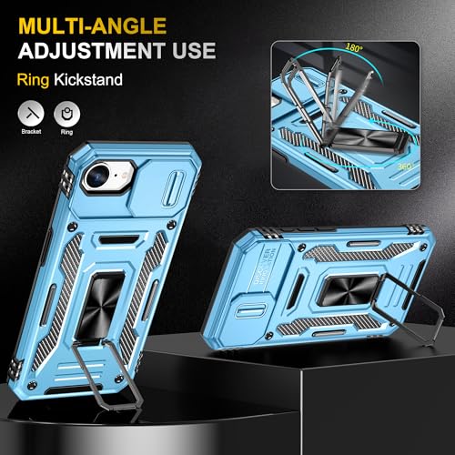 Image of Slide Camera Cover with Ring Holder Mobile Phone Case Cover for iPhone 16e (Blue)