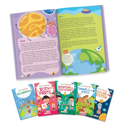 Image of Science Books for Kids - Knowledge Books (Set of 5 Books) (Illustrated) - Geography - Solar System - Animals and Birds - Body Parts - Inventions and Discoveries - Nature - Planets - Age 7+
