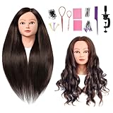 SOPHIRE 26'-28' Mannequin Head with 60% Real Hair, Hairdresser Practice Training Head Cosmetology Long Hair Manikin Doll Head with 9 Tools and Clamp - #4 Brown, Makeup On