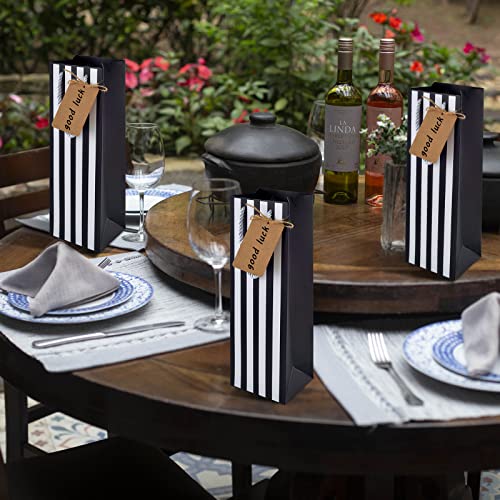 10 Pack Wine Bags Black And White Wine Bags Wine Gift Bag White And Black Strip Wine Gift Bag With Tag For Wedding Birthday Housewarming Holidays And Gifts #TOP5