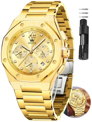 OLEVS Gold Watches for Men Luxury Large Face Gold Men