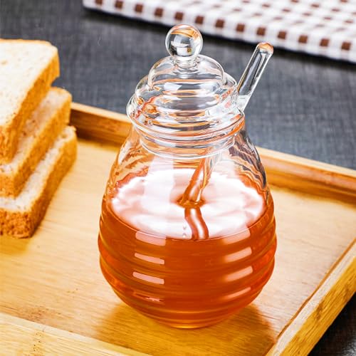 MINGZE Honey Jar Pot, con tapa y tapa, transparente, de High Borosilicate Glass para Home Kitchen, 250 ml