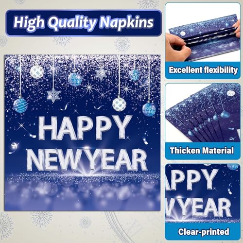 Image of 100PCS Happy New Year Party Plates and Napkins Party Supplies Blue 2026 New Year's Eve Platters Dessert Cake Tableware Set Party Decor Favor for New Year Evening Party Celebration Decoration Serves 25