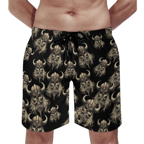 Skull Vikings Mens Swim Trunks Quick Dry Beach Swimming Shorts with Mesh Lining and Pockets