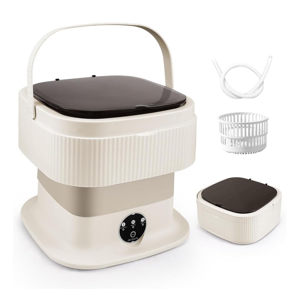 Mini Machine à Laver 10l, Machine A Laver Pliable avec Essorage 3 Modes écran Tactile pour sous-vêtements Et Chaussettes pour Appartements Camping Et Voyages Khaki 40W