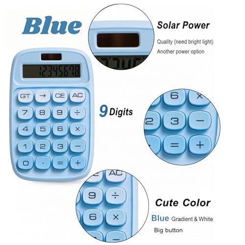 Image of Desktop Colorful Calculator 12 Digit, Dual Solar Power and Battery LCD Display, Easy to Press Big Buttons for Home, Office, School, College Class and Business Use (Blue)