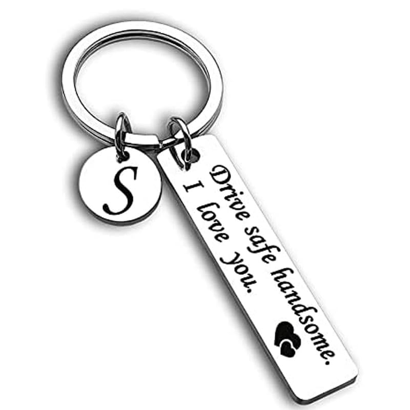m men style Drive Safe Keychain 26 Letters Keychain Gifts for Boyfriend Couple Husband Dad Birthday Valentines Day Gifts-picture-52